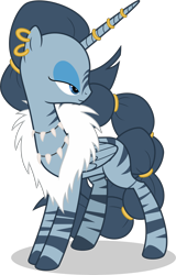 Size: 4160x6504 | Tagged: safe, artist:camo-pony, idw, alicorn, zebra, spoiler:comicff32, absurd resolution, ear piercing, earring, horn ring, idw showified, jewelry, long horn, long neck, piercing, queen parabola, simple background, solo, transparent background, vector, zebra alicorn