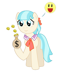 Size: 2169x2719 | Tagged: safe, artist:sketchmcreations, derpibooru import, coco pommel, bits, happy, inkscape, money, money bag, simple background, smiley face, tired, transparent background, vector