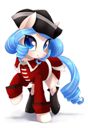 Size: 3900x5700 | Tagged: safe, artist:starshinebeast, oc, oc only, oc:opuscule antiquity, pony, unicorn, absurd resolution, british, civilization, clothes, female, hat, line infantry, mare, red coat, redcoat, redcoats, simple background, solo, transparent background, uniform
