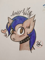 Size: 900x1200 | Tagged: safe, artist:skylar, oc, oc only, oc:amber wing, pony, adorable face, collar, cute, heart