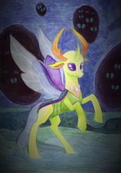 Size: 2454x3508 | Tagged: safe, artist:sanya-mosaica, thorax, changedling, changeling, to where and back again, king thorax, smiling, traditional art