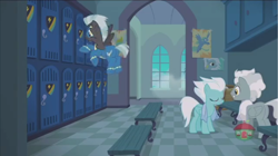 Size: 1000x559 | Tagged: safe, screencap, fleetfoot, silver lining, silver zoom, thunderlane, pony, parental glideance, clothes, locker room, uniform, wonderbolts uniform