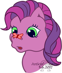 Size: 860x1015 | Tagged: safe, artist:anscathmarcach, skywishes, butterfly, pony, g3, g3betes, insect on nose, simple background, solo, transparent background