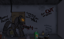 Size: 5317x3323 | Tagged: safe, artist:elderdragon118, artist:php2000, pony, collaboration, fallout equestria, absurd resolution, armor, digital art, door, duct tape, enclave, fallout, garage, graffiti, gun, hammer, lamp, machine gun, metal box, power armor, sparkles, tin can, tools, weapon, wires, wonderglue, wrench, x-01 power armor
