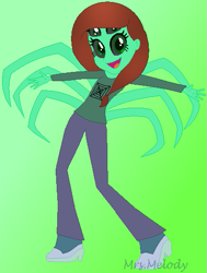 Size: 387x512 | Tagged: safe, alternate version, artist:giraffer98, artist:selenaede, derpibooru import, oc, oc only, oc:arachness, monster pony, original species, spiderpony, equestria girls, base used, equestria girls-ified, multiple eyes, multiple limbs, solo