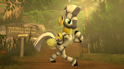 Size: 1920x1080 | Tagged: safe, artist:charlydasher, zecora, zebra, 3d, butt, cactus, clothes, cosplay, costume, crossover, female, jungle, literal butthurt, madagascar, paint, pricked, solo, source filmmaker, this is going to hurt, thorns
