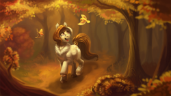 Size: 2000x1124 | Tagged: safe, artist:spirit-alu, oc, oc only, oc:renetta, bird, autumn, commission, cute, smiling, solo, walking