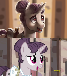 Size: 1016x1138 | Tagged: safe, artist:spirit-alu, sugar belle, pony, apron, clothes, cute, equal town, hair bun, open mouth, rope, scene interpretation, simple background, sketch, smiling, solo