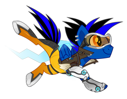 Size: 3853x3009 | Tagged: safe, artist:wicklesmack, derpibooru import, oc, oc only, oc:music dash, pegasus, pony, clothes, costume, crossover, futuristic, goggles, male, overwatch, solo, stallion, tracer