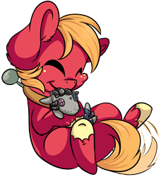 Size: 3805x4124 | Tagged: safe, artist:cutepencilcase, big macintosh, smarty pants, earth pony, pony, absurd resolution, cute, eyes closed, hug, impossibly large ears, macabetes, male, on back, request, simple background, stallion, transparent background