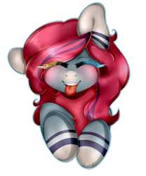 Size: 1024x1231 | Tagged: safe, artist:alliedrawsart, derpibooru import, oc, oc only, commission, cute, eyes closed, solo, tongue out