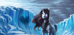 Size: 1944x915 | Tagged: safe, artist:spirit-alu, oc, oc only, oc:spirit-alu, pony, unicorn, cute, ice, scenery, smiling, solo, winter