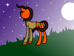 Size: 4000x3000 | Tagged: safe, artist:smannawarp, oc, oc only, oc:tomato sandwich, earth pony, pony, absurd resolution, business suit, clothes, facing away, fanart, glasses, grass, moon, night, solo, stars, wind, windswept hair, windswept mane