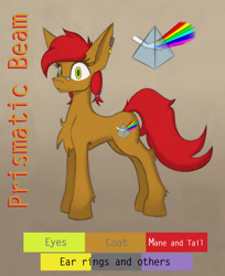 Size: 4257x5209 | Tagged: safe, artist:wingedthoughts, derpibooru import, oc, oc only, oc:prismatic beam, earth pony, pony, absurd resolution, colors, cute, cutie mark, female, glasses, piercing, reference sheet, solo