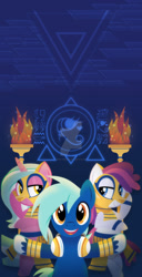 Size: 1024x1994 | Tagged: safe, artist:kibbiethegreat, artist:wicklesmack, derpibooru import, oc, oc only, oc:blank canvas, oc:hoof beatz, oc:mane event, bracelet, hoofevent, jewelry, mask, torch