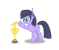 Size: 1024x868 | Tagged: safe, artist:firefall-mlp, oc, oc only, pony, robot, robot pony, antenna, hoofbump, simple background, solo, transparent background, trophy