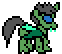 Size: 62x54 | Tagged: safe, artist:derek the metagamer, oc, oc only, oc:emerald rook, changeling, animated, changeling oc, dragoning, megaman, megapony, pixel art, simple background, solo, sprite, transparent background, video game, wings