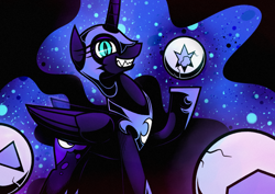 Size: 1754x1240 | Tagged: safe, artist:rambopvp, nightmare moon, element of magic, elements of harmony, grin, smiling, solo