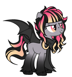 Size: 867x921 | Tagged: safe, alternate version, artist:lr-studios, artist:monster-drool, artist:rakuraikaze-chan, derpibooru import, oc, oc only, oc:boo, bat pony, pony, alternate hairstyle, base used, clothes, eyebrow piercing, piercing, scarf, solo