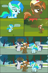 Size: 4550x7000 | Tagged: safe, artist:cyanlightning, button mash, rumble, shady daze, oc, oc:cyan lightning, alicorn, earth pony, pegasus, pony, unicorn, comic:cyan's adventure, .svg available, absurd resolution, buttoncorn, clothes, colt, comic, female, filly, hat, magic, male, rule 63, scarf, vector