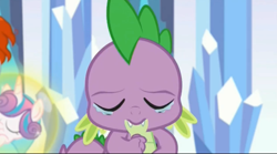 Size: 2511x1399 | Tagged: safe, derpibooru import, screencap, spike, dragon, the times they are a changeling, crying