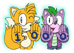 Size: 795x564 | Tagged: dead source, safe, artist:atomiclance, derpibooru import, spike, anthro, crossover, miles "tails" prower, sonic the hedgehog (series), sonicified