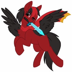 Size: 1275x1280 | Tagged: safe, artist:melodytheartpony, oc, oc only, pegasus, pony, clothes, male, scarf, simple background, solo, stallion, sword, weapon, white background