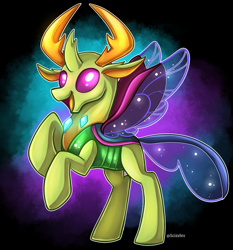 Size: 1191x1280 | Tagged: safe, artist:sciggles, thorax, changedling, changeling, to where and back again, cute, happy, king thorax, open mouth, rearing, smiling, solo, spread wings, thorabetes