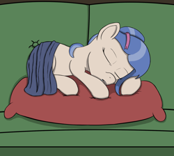 Size: 1200x1074 | Tagged: safe, artist:dopeedit, oc, oc only, oc:cutie stripe, blanket, eyes closed, female, filly, pillow, ribbon, sleeping, sofa, solo