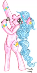 Size: 800x1552 | Tagged: safe, artist:plnkle, melody, battle of the bands (episode), g1, my little pony tales, g1 to g4, generation leap, hoofband, microphone, solo, traditional art