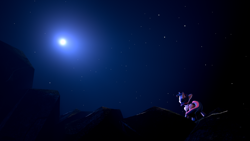 Size: 3840x2160 | Tagged: safe, artist:thefloatingtree, twilight sparkle, twilight sparkle (alicorn), alicorn, pony, 3d, looking up, mountain, night, solo, source filmmaker, stars