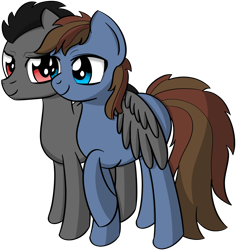 Size: 2500x2652 | Tagged: safe, artist:datapony, derpibooru import, oc, oc only, oc:data, earth pony, pegasus, pony, hug, male, stallion, winghug