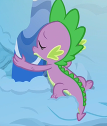 Size: 848x992 | Tagged: safe, derpibooru import, screencap, spike, dragon, the times they are a changeling, kissing, rock, snow, solo, stalagmite