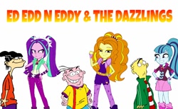 Size: 700x430 | Tagged: safe, artist:mariopiequevedod, adagio dazzle, aria blaze, sonata dusk, equestria girls, bracelet, clothes, crossover, double d, ed, ed edd n eddy, edd, eddy, fingerless gloves, gloves, hand on hip, jewelry, pendant, sparkles, spikes, the dazzlings