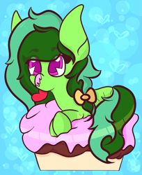 Size: 785x960 | Tagged: safe, artist:hedgehog-plant, oc, oc only, earth pony, pony, abstract background, cupcake, food, heart, solo