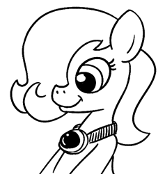 Size: 488x515 | Tagged: artist needed, safe, derpibooru import, oc, oc only, oc:emerald jewel, earth pony, pony, amulet, child, colt, colt quest, cute, foal, hair over one eye, male, monochrome, smiling, solo