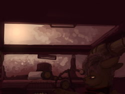 Size: 1600x1200 | Tagged: safe, artist:celestiawept, derpibooru import, scootaloo, car, desert, mad max, sad, solo