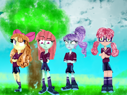 Size: 800x600 | Tagged: safe, artist:darknessnight190, derpibooru import, alizarin bubblegum, crystal lullaby, melon mint, orange sherbette, equestria girls, background human, clothes, crystal prep academy uniform, crystal prep shadowbolts, school uniform