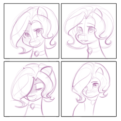 Size: 720x720 | Tagged: safe, artist:jitterladybug, oc, oc only, oc:proud ametrine, crystal pony, pony, choker, expressions, female, mare, sketch, solo