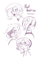 Size: 540x800 | Tagged: safe, artist:jitterladybug, oc, oc only, oc:proud ametrine, crystal pony, pony, choker, expressions, female, mare, sketch, solo