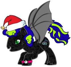 Size: 1200x1131 | Tagged: safe, derpibooru import, oc, oc only, oc:super trampoline, bat pony, pony, pony creator, hat, santa hat