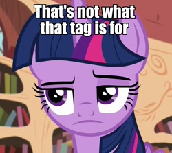 Size: 1200x1070 | Tagged: safe, edit, edited screencap, screencap, twilight sparkle, twilight sparkle (alicorn), alicorn, pony, testing testing 1-2-3, annoyed, disappointed, frown, grumpy, grumpy twilight, image macro, implied facepalm, meme, raised eyebrow, reaction image, solo, tagging, unamused