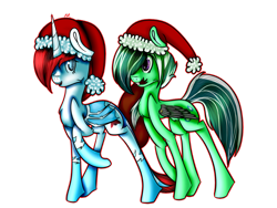 Size: 1024x768 | Tagged: safe, artist:menmadrawing, oc, oc only, pegasus, pony, unicorn, christmas, hat, holiday, santa hat, simple background, transparent background