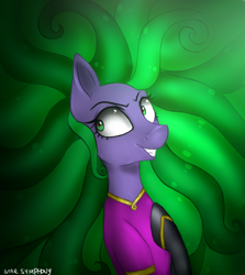 Size: 624x698 | Tagged: safe, artist:starsymphonystela, derpibooru import, mane-iac, pony, simple background, solo