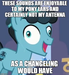 Size: 500x546 | Tagged: safe, derpibooru import, edit, edited screencap, screencap, thorax, changeling, the times they are a changeling, caption, crystal hoof, crystal hoof didn't listen, disguise, disguised changeling, exploitable meme, game grumps, i didn't listen, image macro, meme, most definitely not a changeling, zognoid