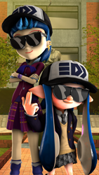 Size: 2160x3840 | Tagged: safe, artist:praisebeelzebub, indigo zap, equestria girls, 3d, clothes, crossed arms, crossover, gangsta, inkling, nintendo, scenery, school, school uniform, splatoon, sunglasses