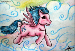 Size: 1096x743 | Tagged: safe, artist:lolliangel123, firefly, pony, g1, cloud, sky, solo, traditional art