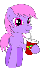 Size: 720x1280 | Tagged: safe, artist:toyminator900, oc, oc only, oc:melody notes, earth pony, pony, drinking, food, looking at you, smiling, solo, straw, strawberry