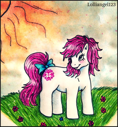 Size: 1522x1647 | Tagged: safe, artist:lolliangel123, sundance, pony, g1, flower, solo, sun, traditional art