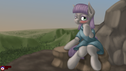 Size: 3840x2160 | Tagged: safe, artist:tsaritsaluna, derpibooru import, maud pie, blushing, clothes, looking at you, scenery